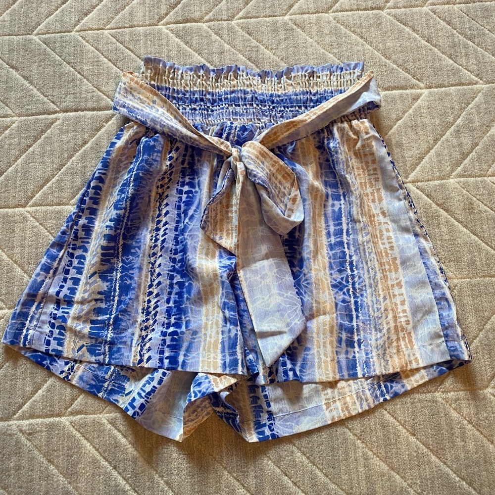 Brand new blue and cream high waisted shorts